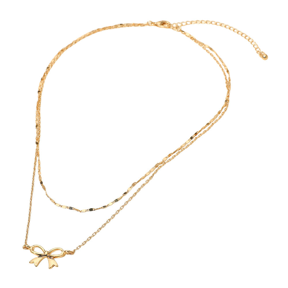 Madeline Love Gold Metal Bow Pendant Accent Layered Chain Necklace - Necklaces - extra