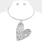 Textured Metal Heart Pendant Statement Necklace - Rhodium - Necklaces