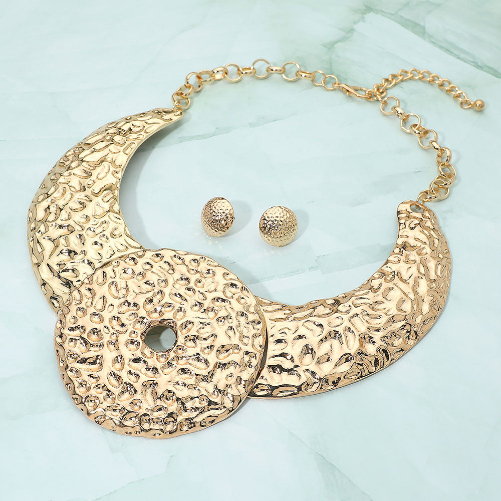 Madeline Love Gold Hammered Metal Statement Collar Necklace