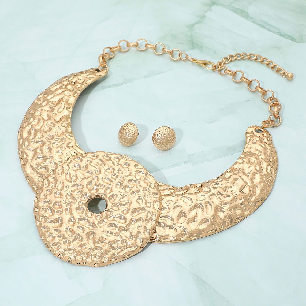 Madeline Love Matte gold Hammered Metal Statement Collar Necklace
