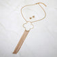Madeline Love Gold Open Quatrefoil Fringe Tassel Accent Statement Necklace - Necklaces - desc