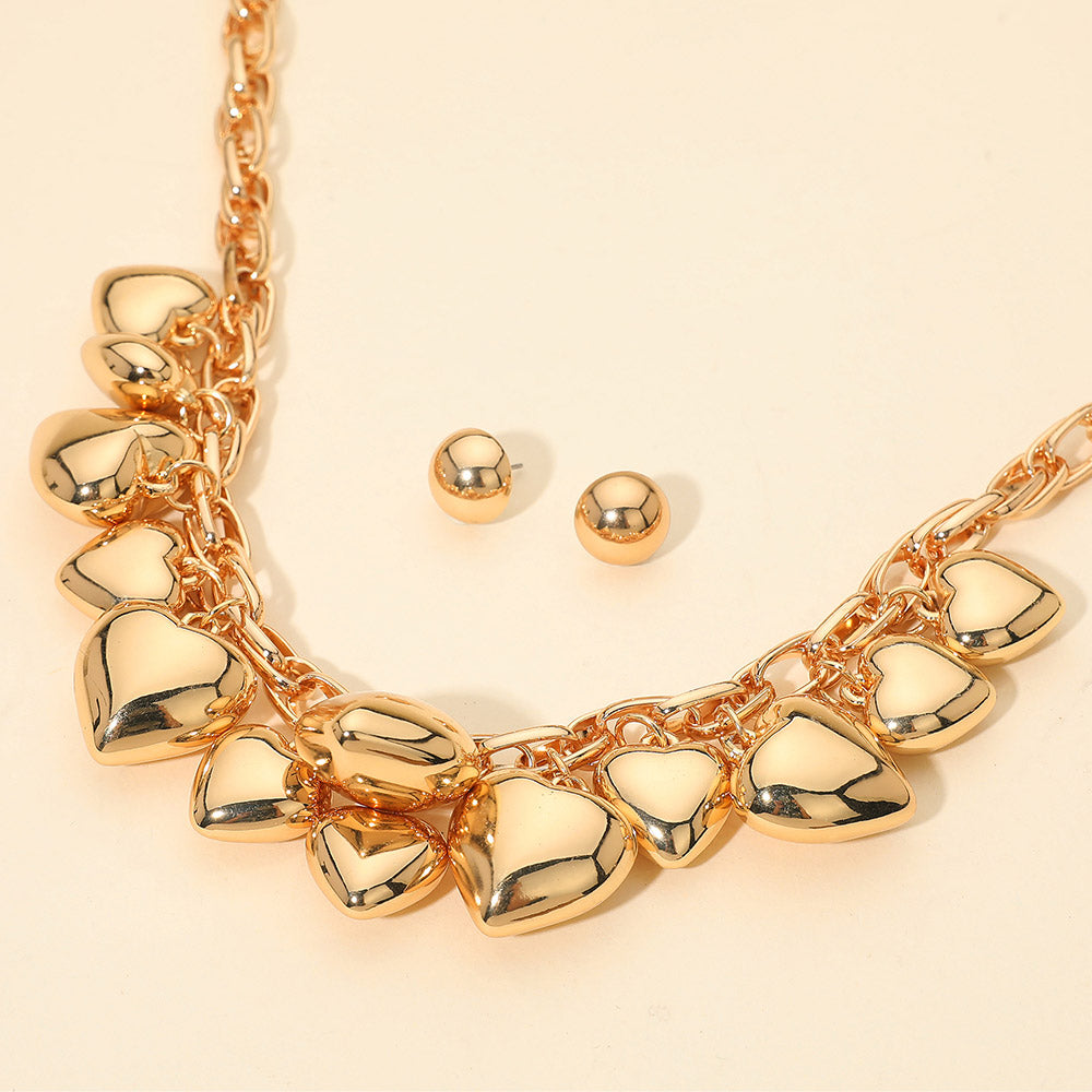 Madeline Love Gold Chunky Puffy Metal Heart Charm Embellished Necklace - Necklaces