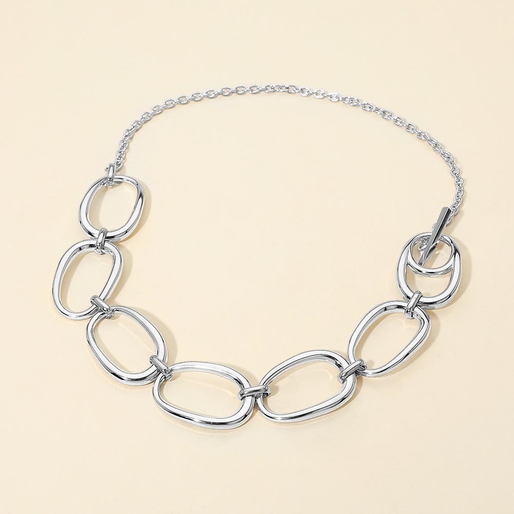 Madeline Love Silver Stainless Steel Bold Oval Link Toggle Necklace - Necklaces
