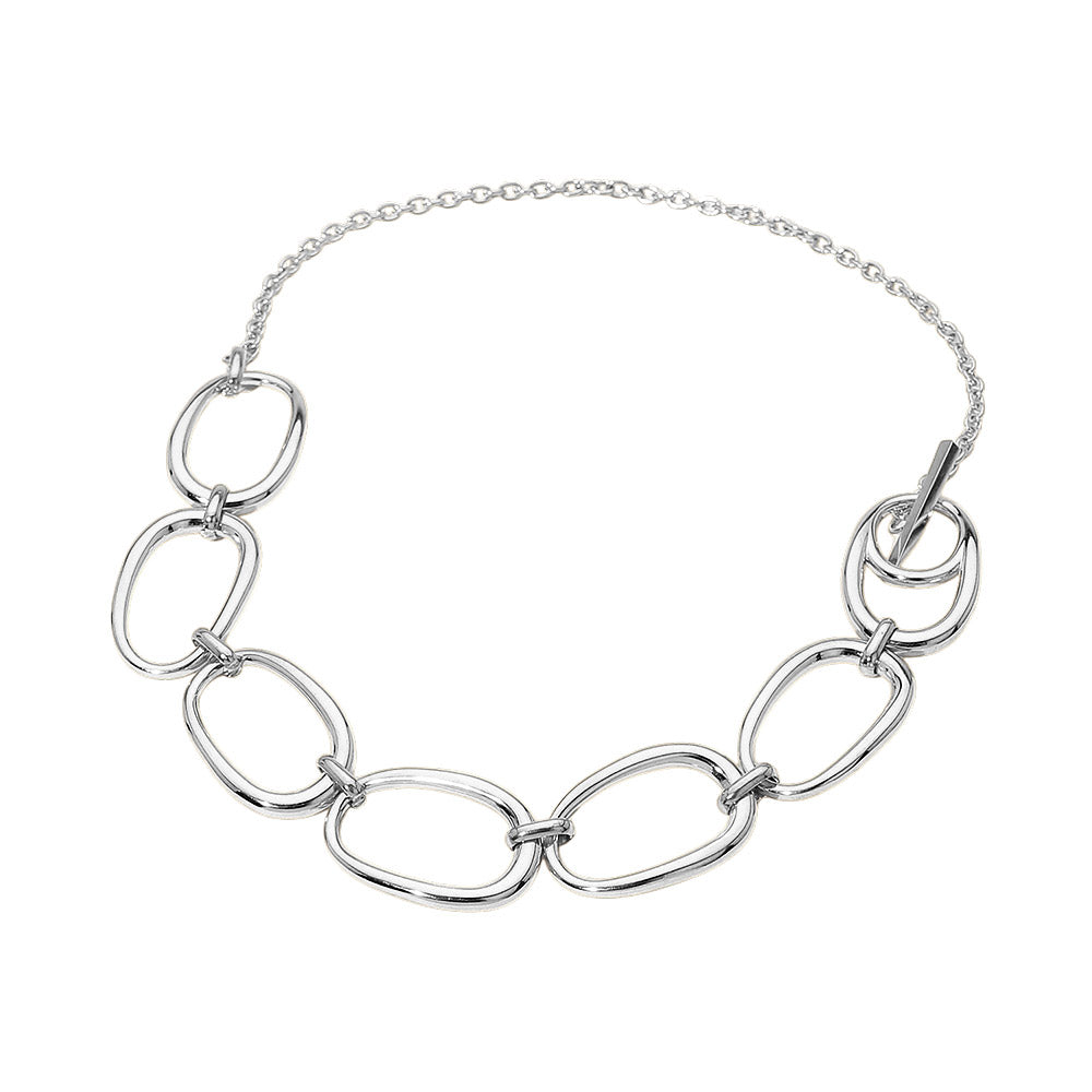 Madeline Love Silver Stainless Steel Bold Oval Link Toggle Necklace - Necklaces - desc