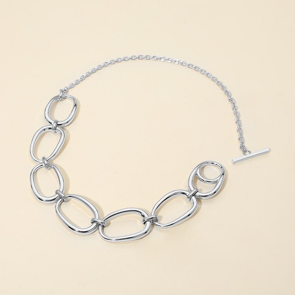 Madeline Love Silver Stainless Steel Bold Oval Link Toggle Necklace - Necklaces - extra