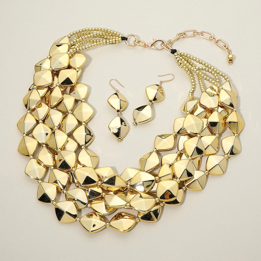 Madeline Love Gold Chunky Layered Geometric CHarm Link Strand Statement Necklace