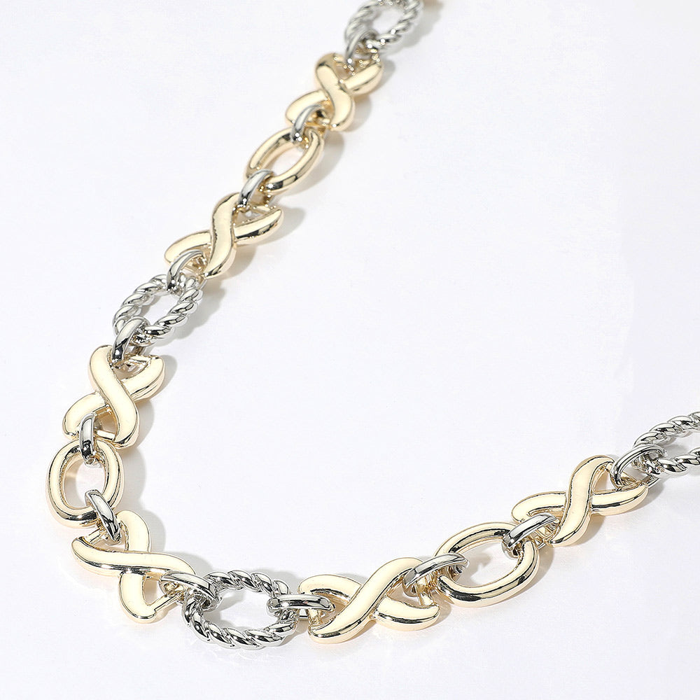 Madeline Love Two Tone 14K Gold Plated Chunky Two Tone Crisscross Oval Ring Link Chain Necklace