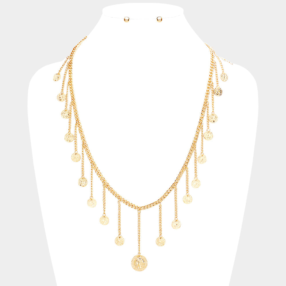 Madeline Love Gold Drop Metal American Coin Fringe Bib Necklace