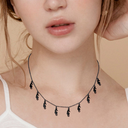 Madeline Love Black Metal Seahorse Charm Station Necklace - Necklaces