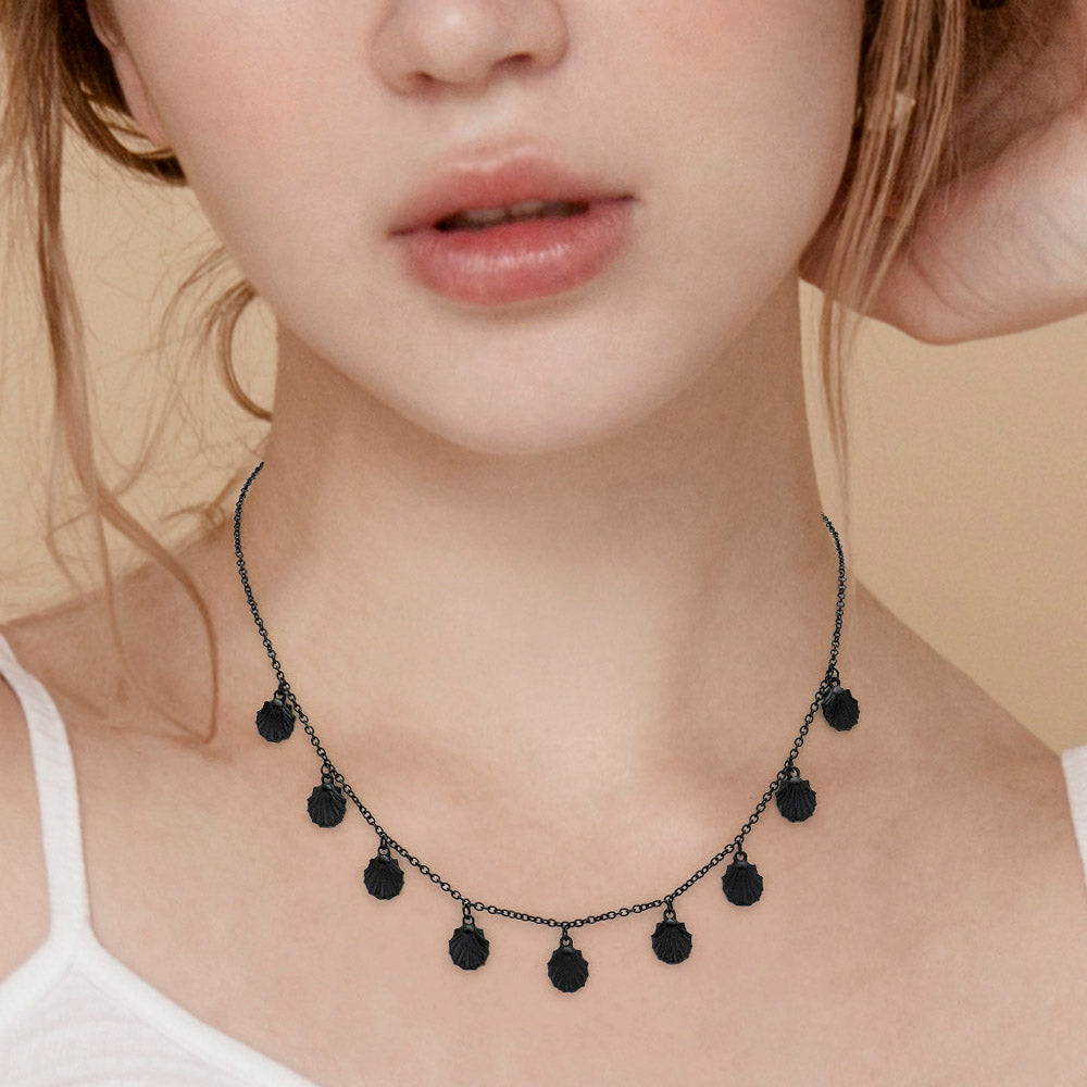 Madeline Love Black Metal Shell Charm Station Necklace - Necklaces