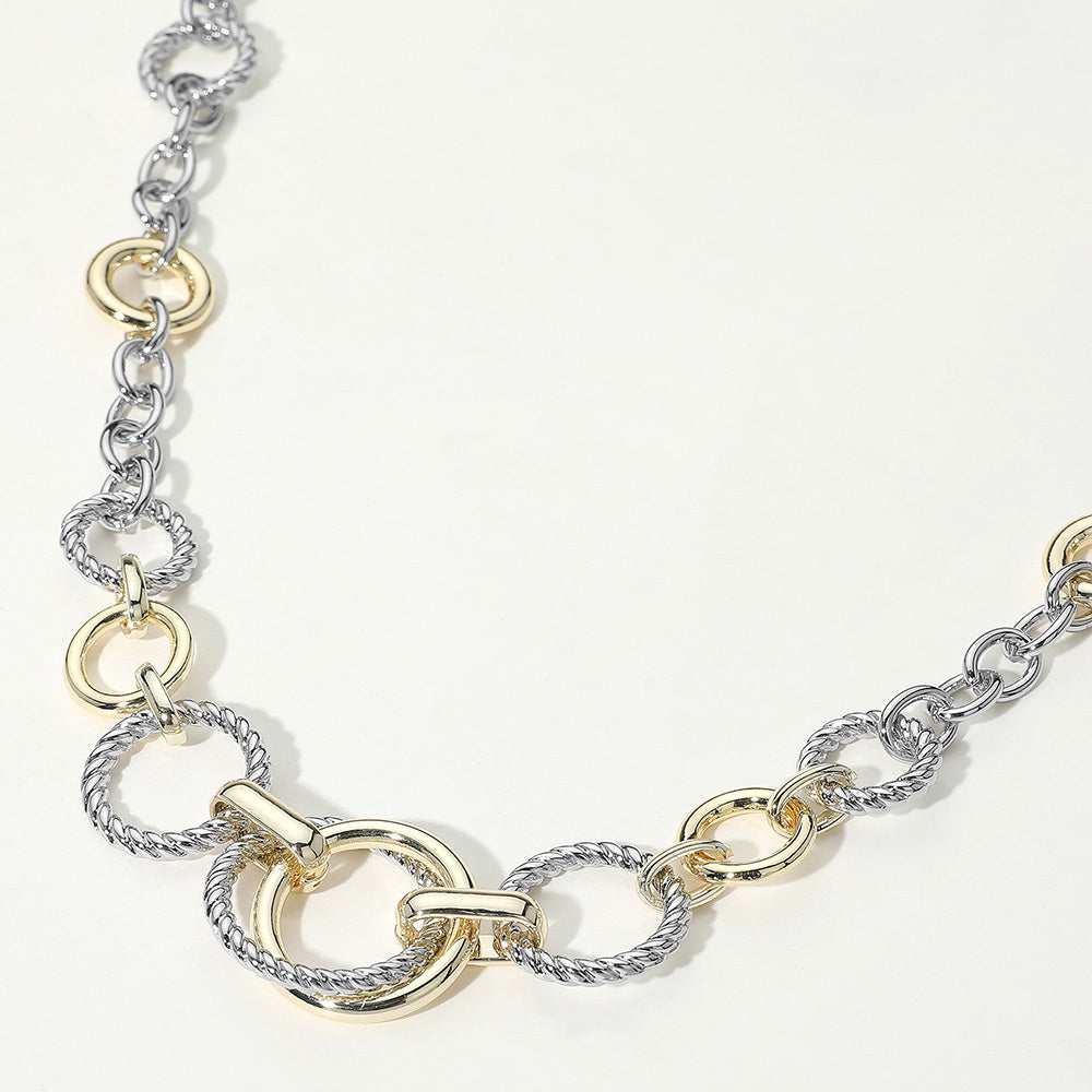 Madeline Love Two Tone 14K Gold Plated Two Tone Textured Ring Link Chunky Chain Necklace - Necklaces
