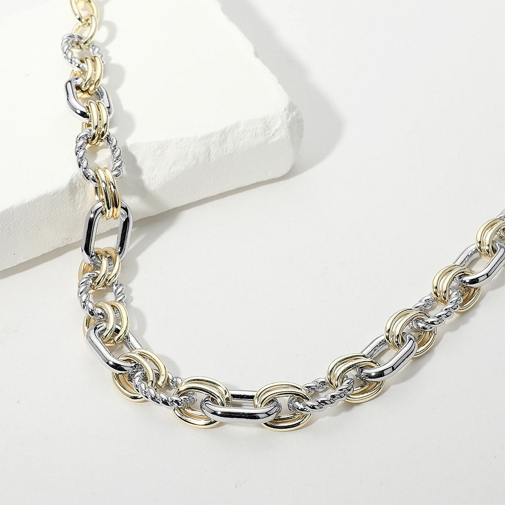 Madeline Love Two Tone 14K Gold Plated Two Tone Mixed Link Chunky Chain Necklace
