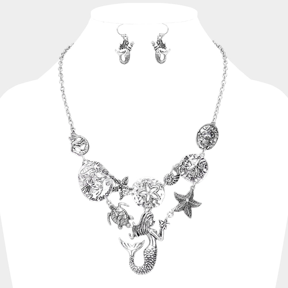 Madeline Love Antique Silver Antique Metal Mermaid Sea Life Link Bib Necklace - Necklaces