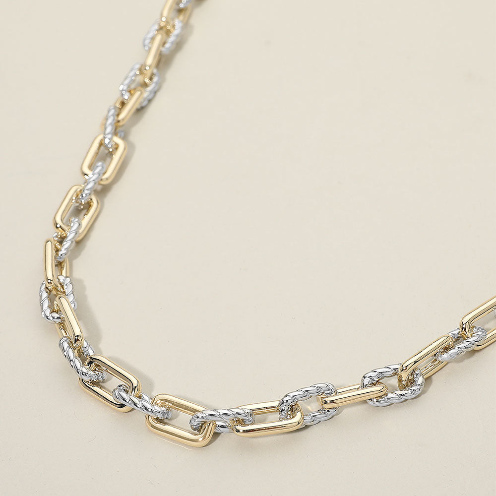 Madeline Love Two Tone 14K Gold Plated Two Tone Chunky Textured Mixed Link Chain Necklace - Necklaces