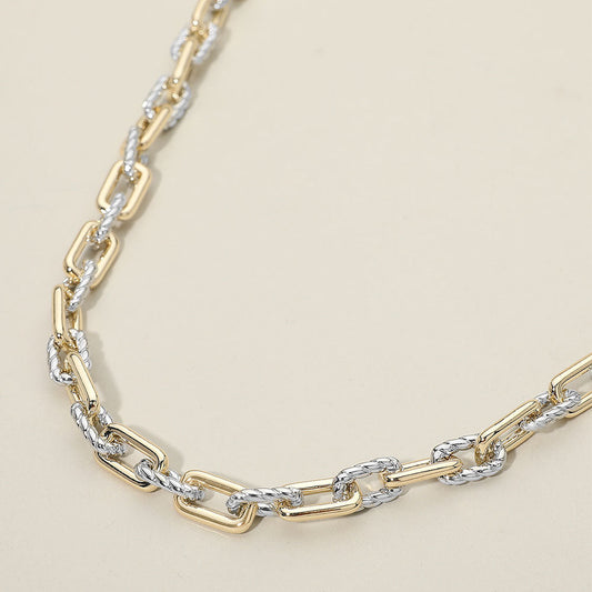 Madeline Love Two Tone 14K Gold Plated Two Tone Chunky Textured Mixed Link Chain Necklace - Necklaces