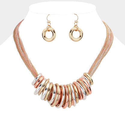 Madeline Love Three Tone Antique Metal O-Ring Stacked Necklace - Necklaces