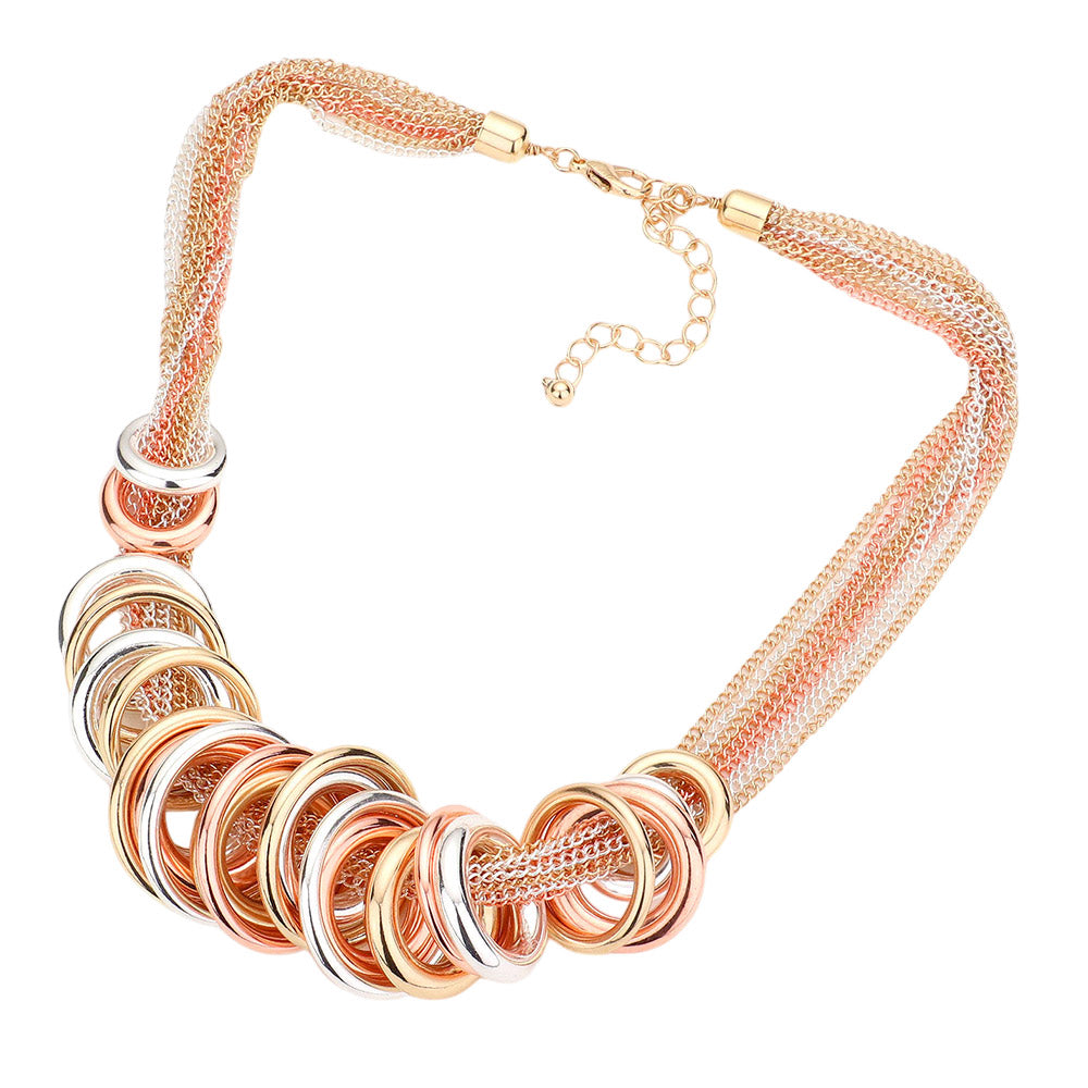 Madeline Love Three Tone Antique Metal O-Ring Stacked Necklace - Necklaces - desc