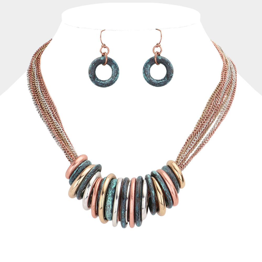 Madeline Love Patina Verdigris Antique Metal O-Ring Stacked Necklace - Necklaces