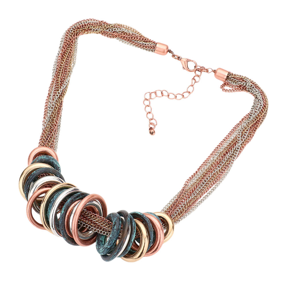 Madeline Love Patina Verdigris Antique Metal O-Ring Stacked Necklace - Necklaces - desc