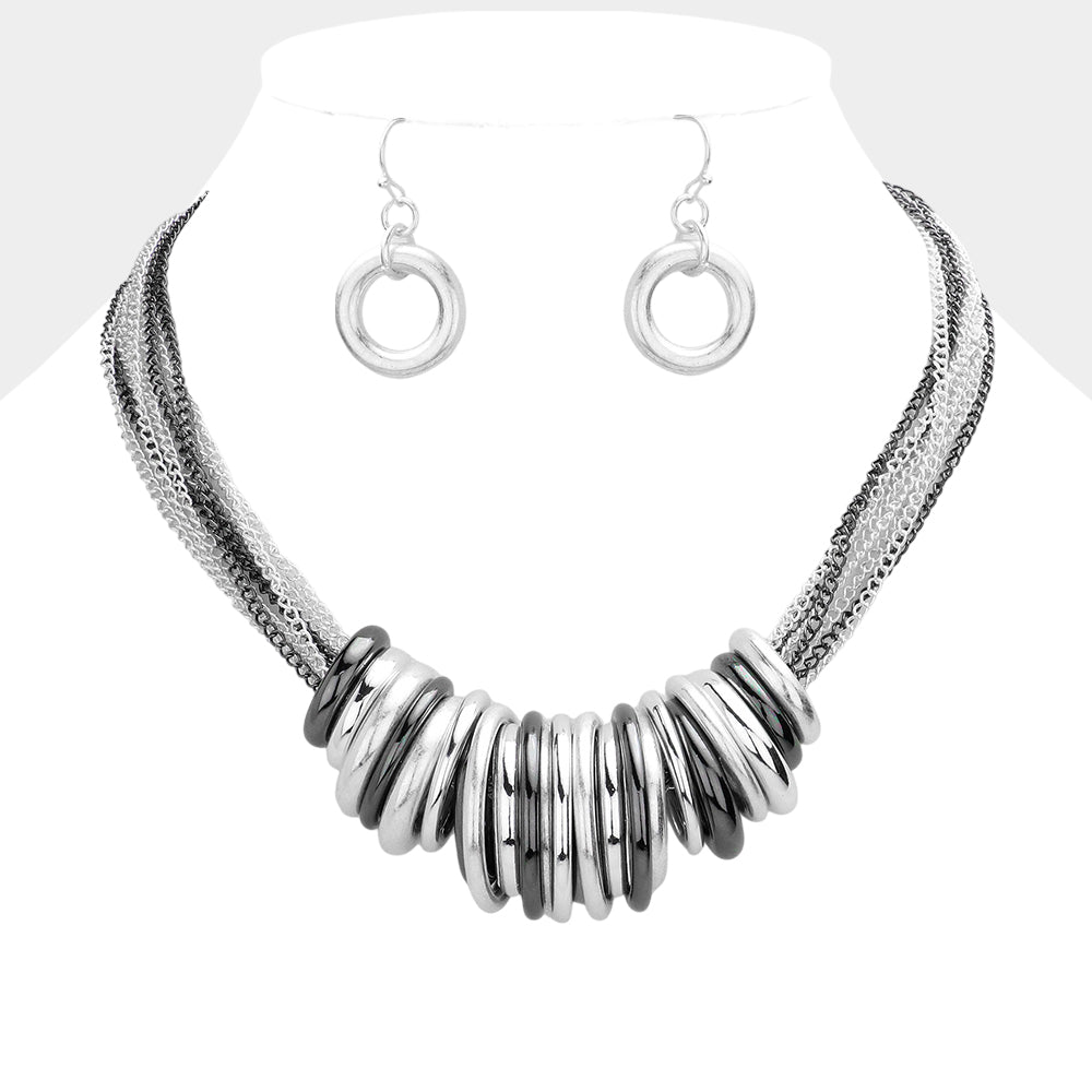 Madeline Love Multi, Worn Silver Antique Metal O-Ring Stacked Necklace - Necklaces