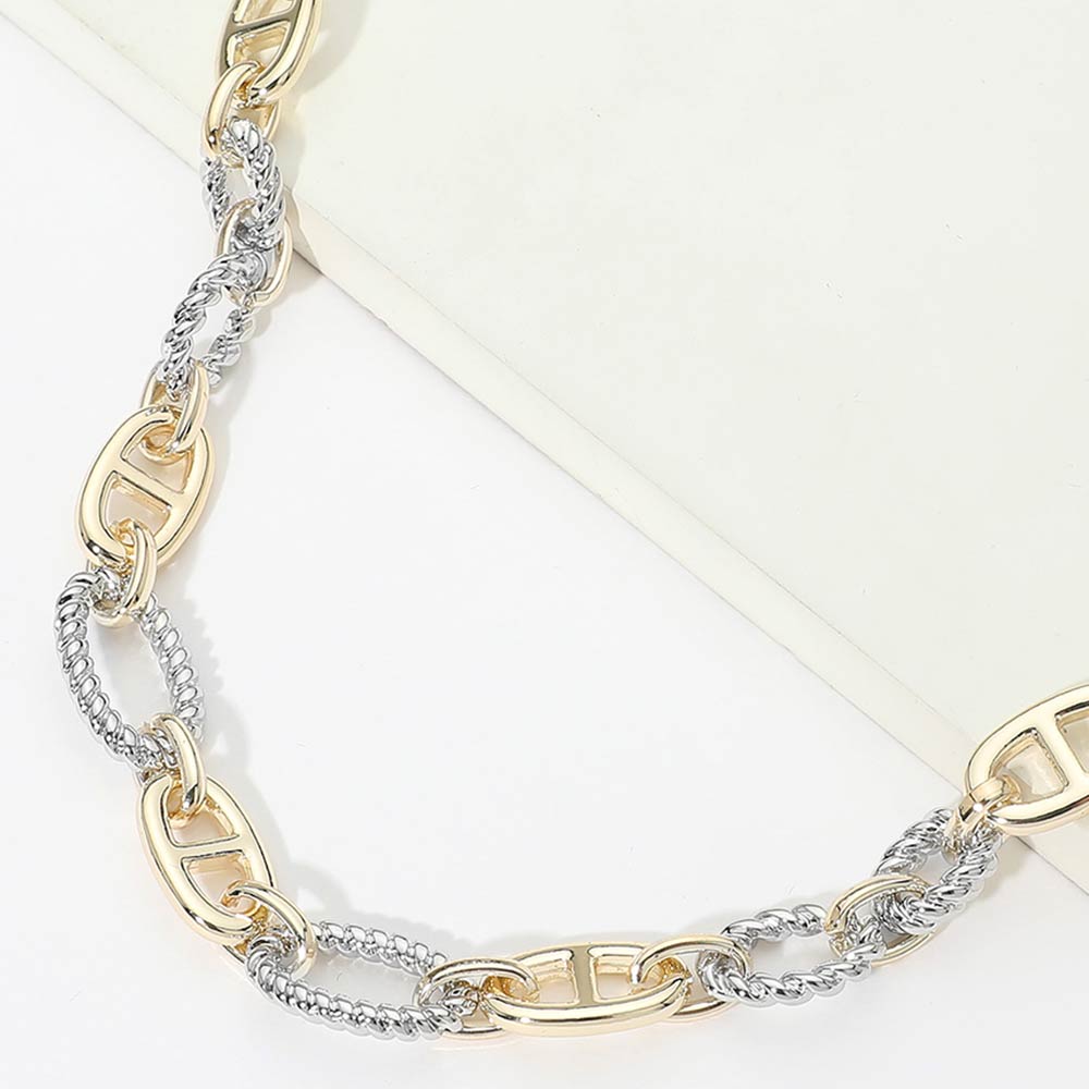 Madeline Love Two Tone 14K Gold Plated Two Tone Textured Mixed Link Chain Necklace