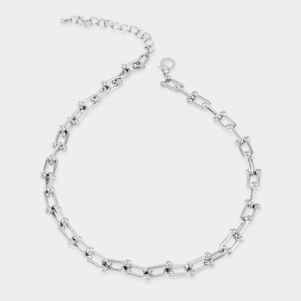 Madeline Love Rhodium White Gold Dipped Bold Beaded Paperclip Chain Necklace
