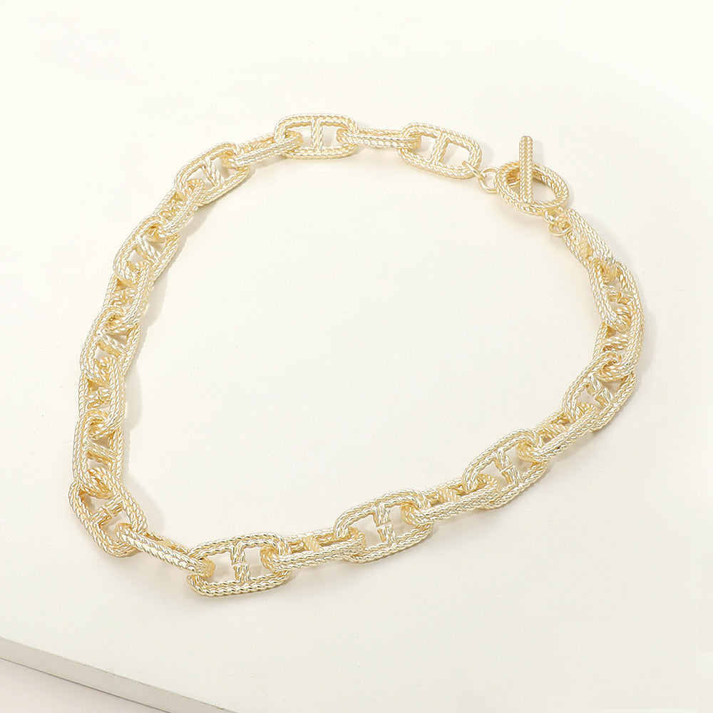 Madeline Love Matte gold 14K Gold Plated Bold Textured Mariner Link Chain Necklace - Necklaces