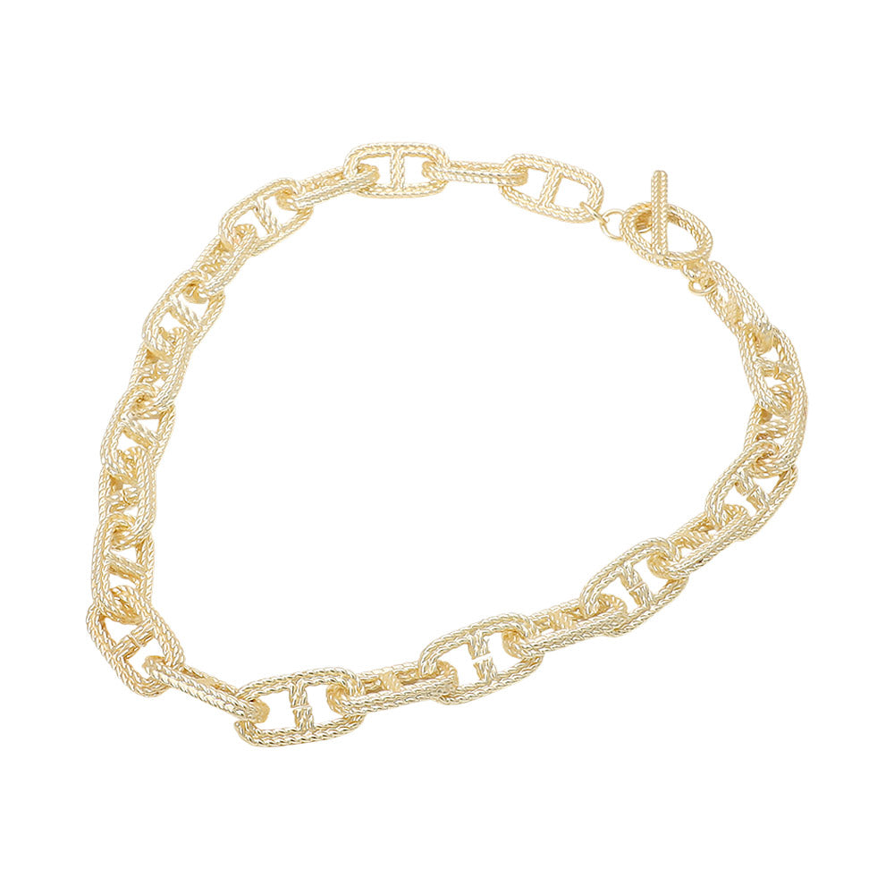 Madeline Love Matte gold 14K Gold Plated Bold Textured Mariner Link Chain Necklace - Necklaces - desc