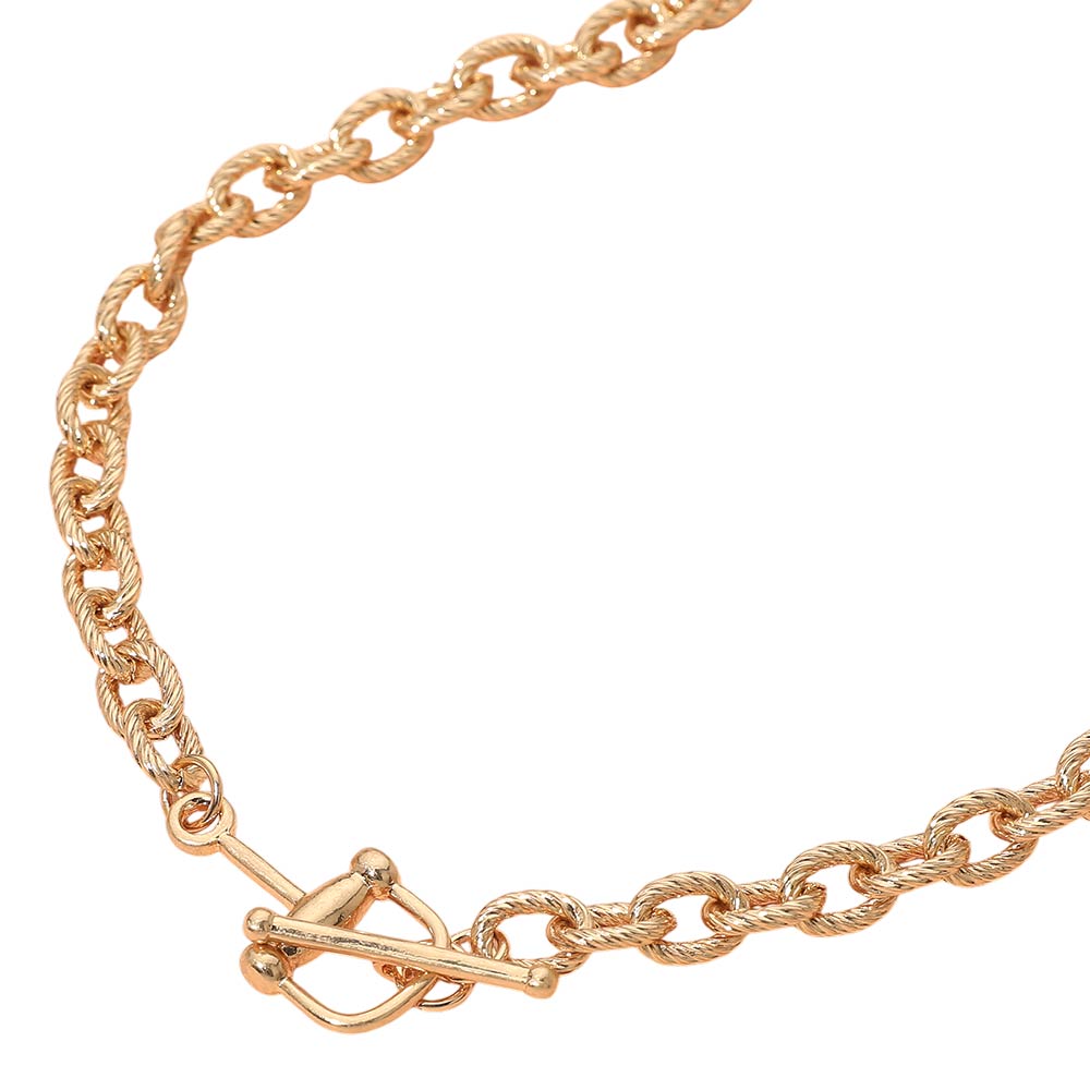 Madeline Love Worn Gold Twisted Link Toggle Chunk Chain Necklace - Necklaces - desc