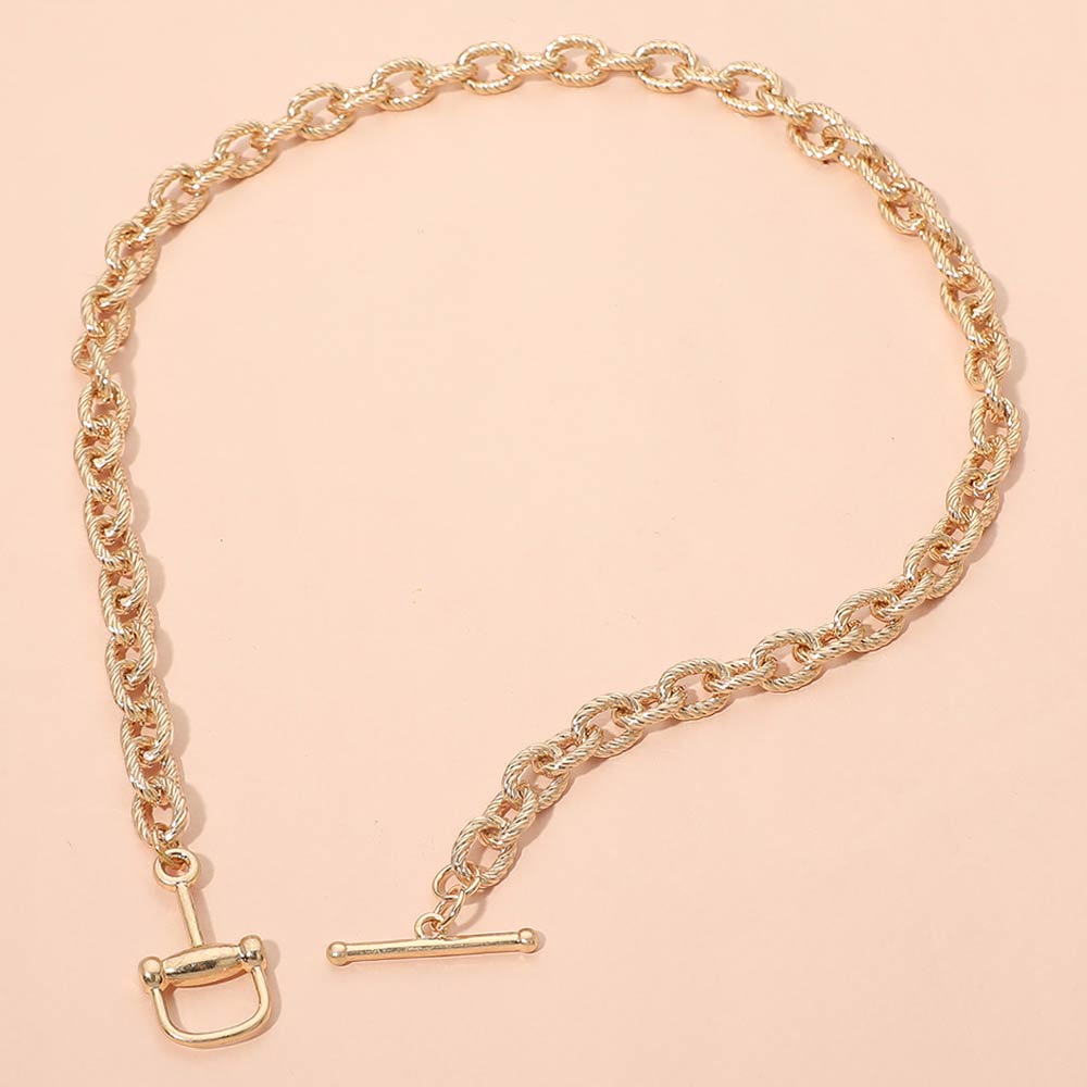 Madeline Love Worn Gold Twisted Link Toggle Chunk Chain Necklace - Necklaces - extra