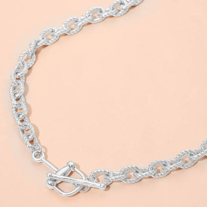 Madeline Love Worn Silver Twisted Link Toggle Chunk Chain Necklace - Necklaces