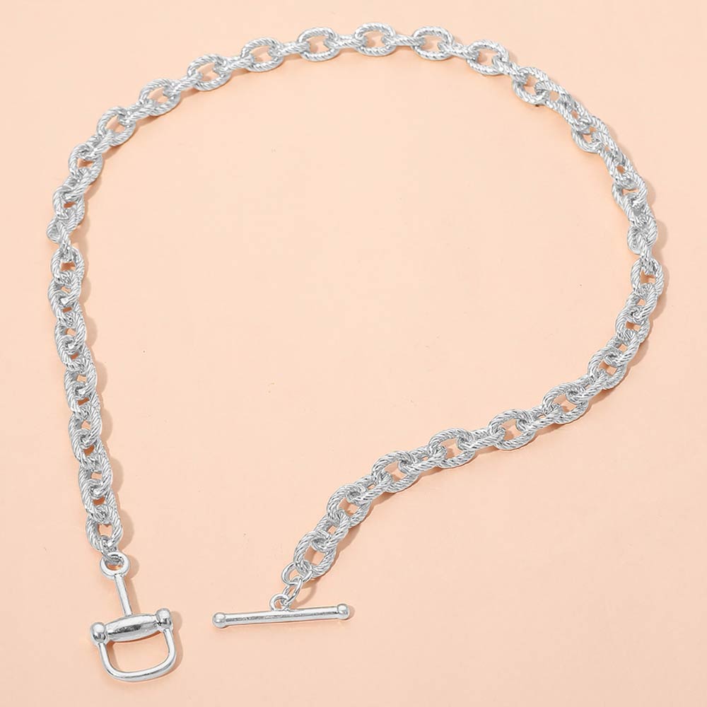 Madeline Love Worn Silver Twisted Link Toggle Chunk Chain Necklace - Necklaces - extra