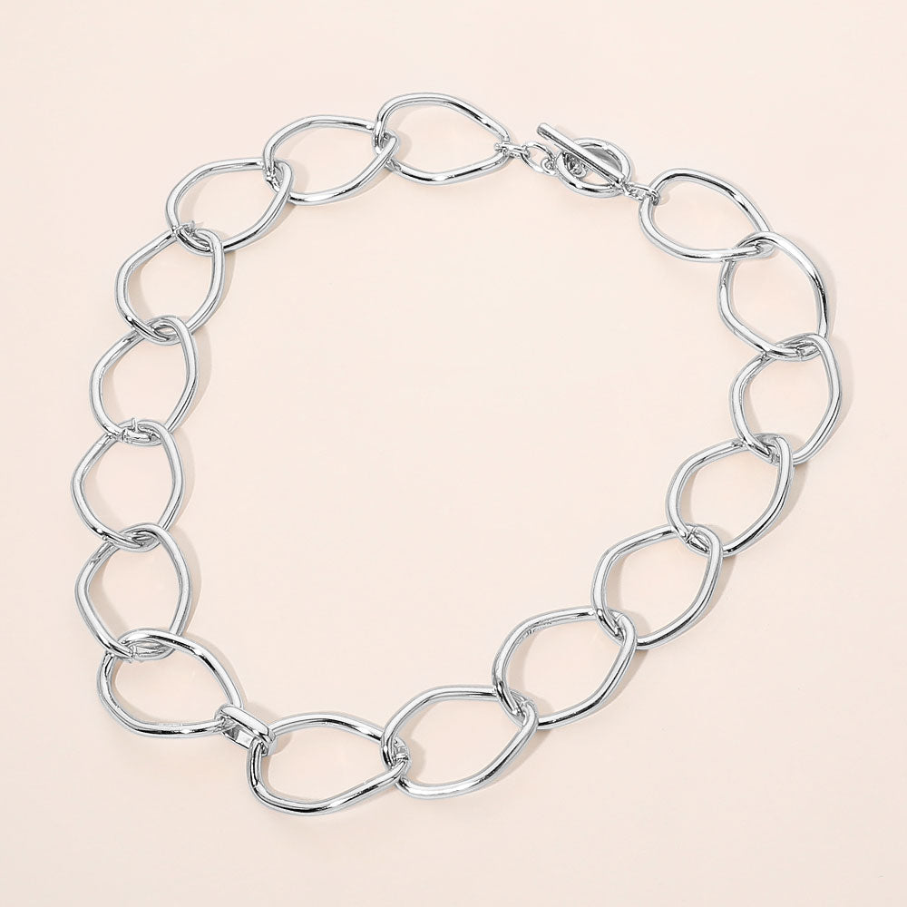 Madeline Love Silver Oversized Organic Link Chain Toggle Necklace