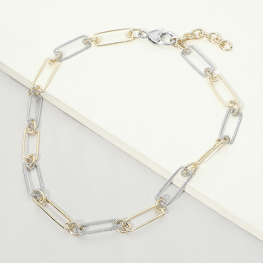 Madeline Love Two Tone 14K Gold Plated Rectangular Open Link Chain Statement Necklace