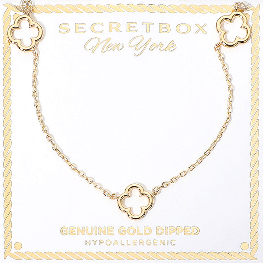 Madeline Love Gold SECRET BOX_Genuine Gold Dipped Open Quatrefoil Station Necklace - Necklaces