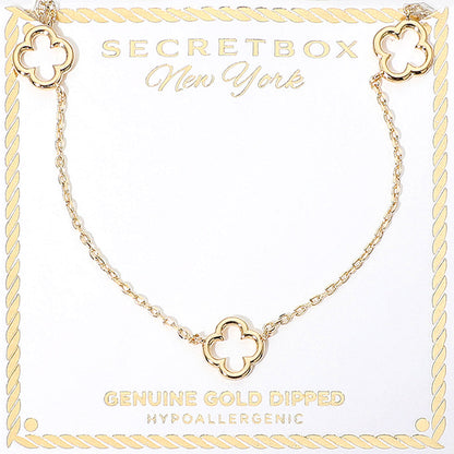 Madeline Love Gold SECRET BOX_Genuine Gold Dipped Open Quatrefoil Station Necklace - Necklaces