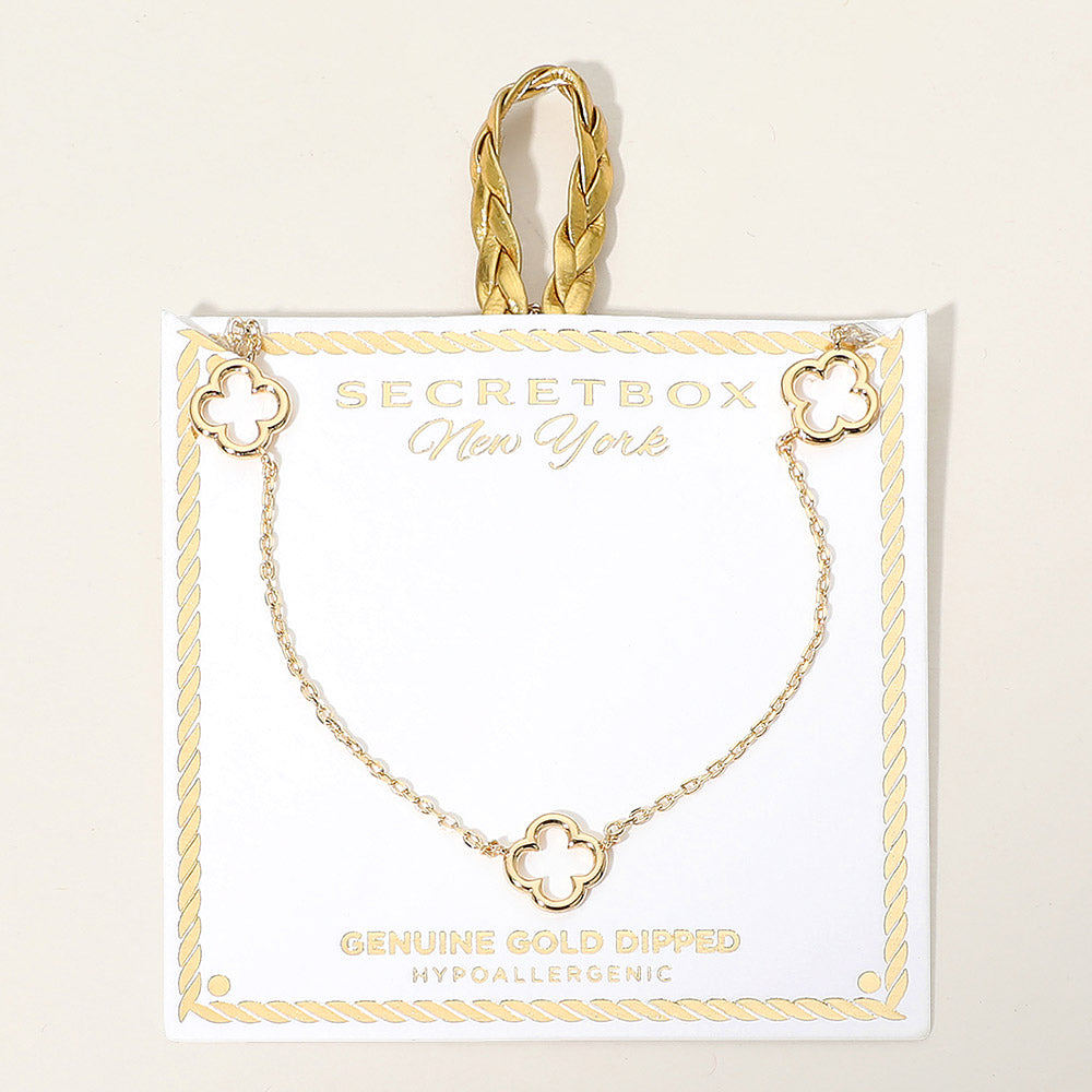 Madeline Love Gold SECRET BOX_Genuine Gold Dipped Open Quatrefoil Station Necklace - Necklaces - desc