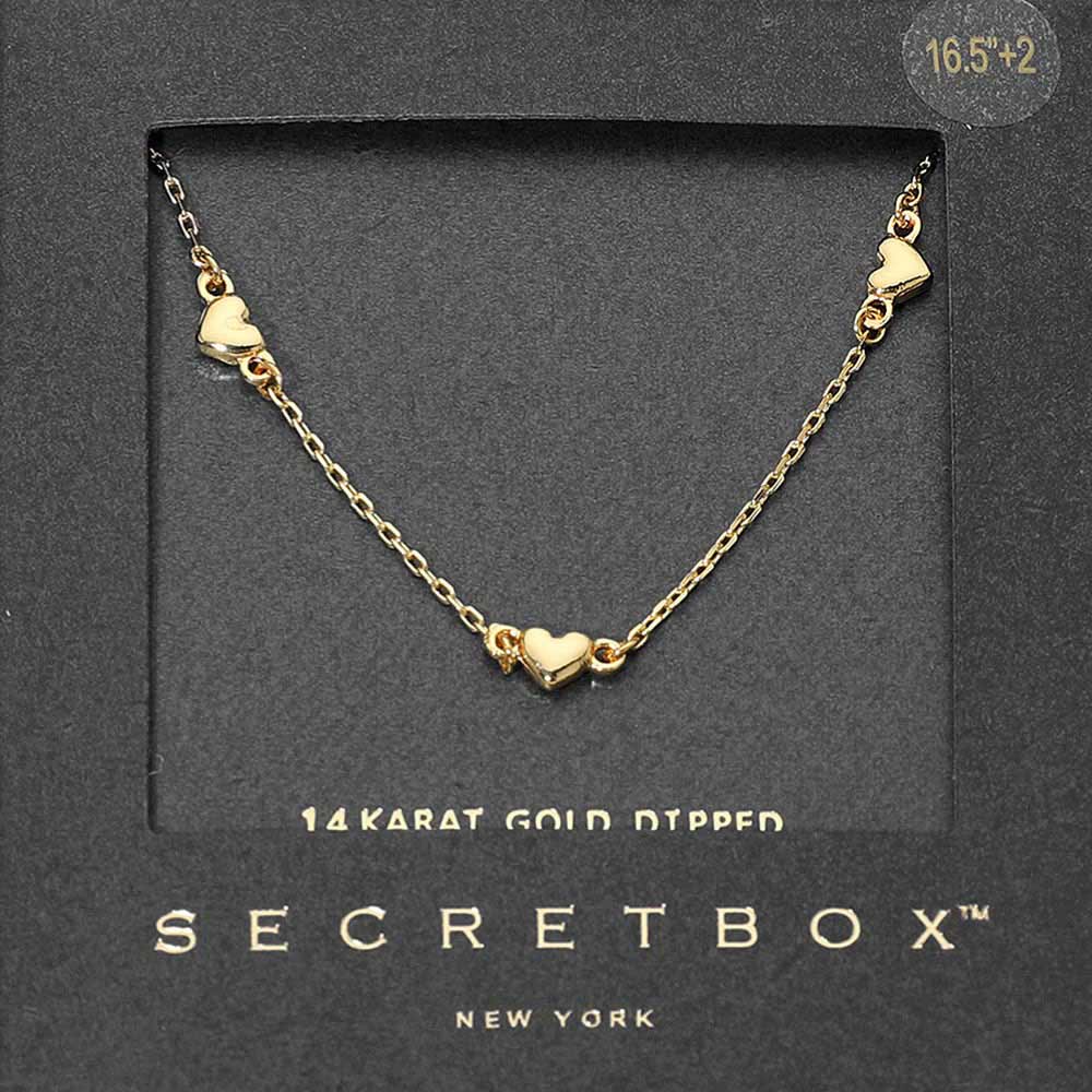 Madeline Love Gold SECRET BOX_14K Gold Dipped Heart Charm Station Necklace - Necklaces