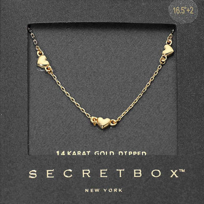 Madeline Love Gold SECRET BOX_14K Gold Dipped Heart Charm Station Necklace - Necklaces