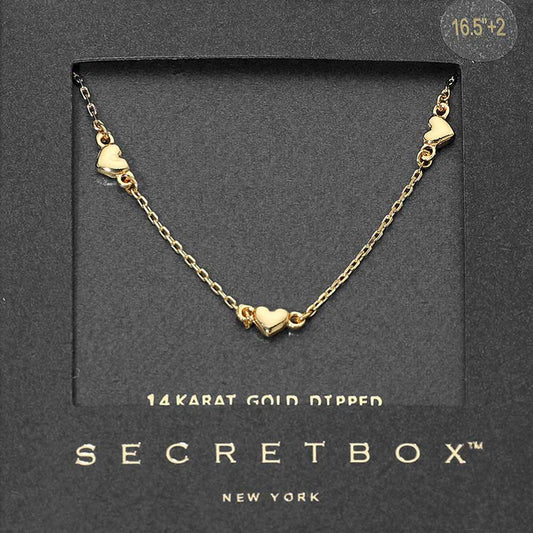 Madeline Love Gold SECRET BOX_14K Gold Dipped Heart Charm Station Necklace - Necklaces