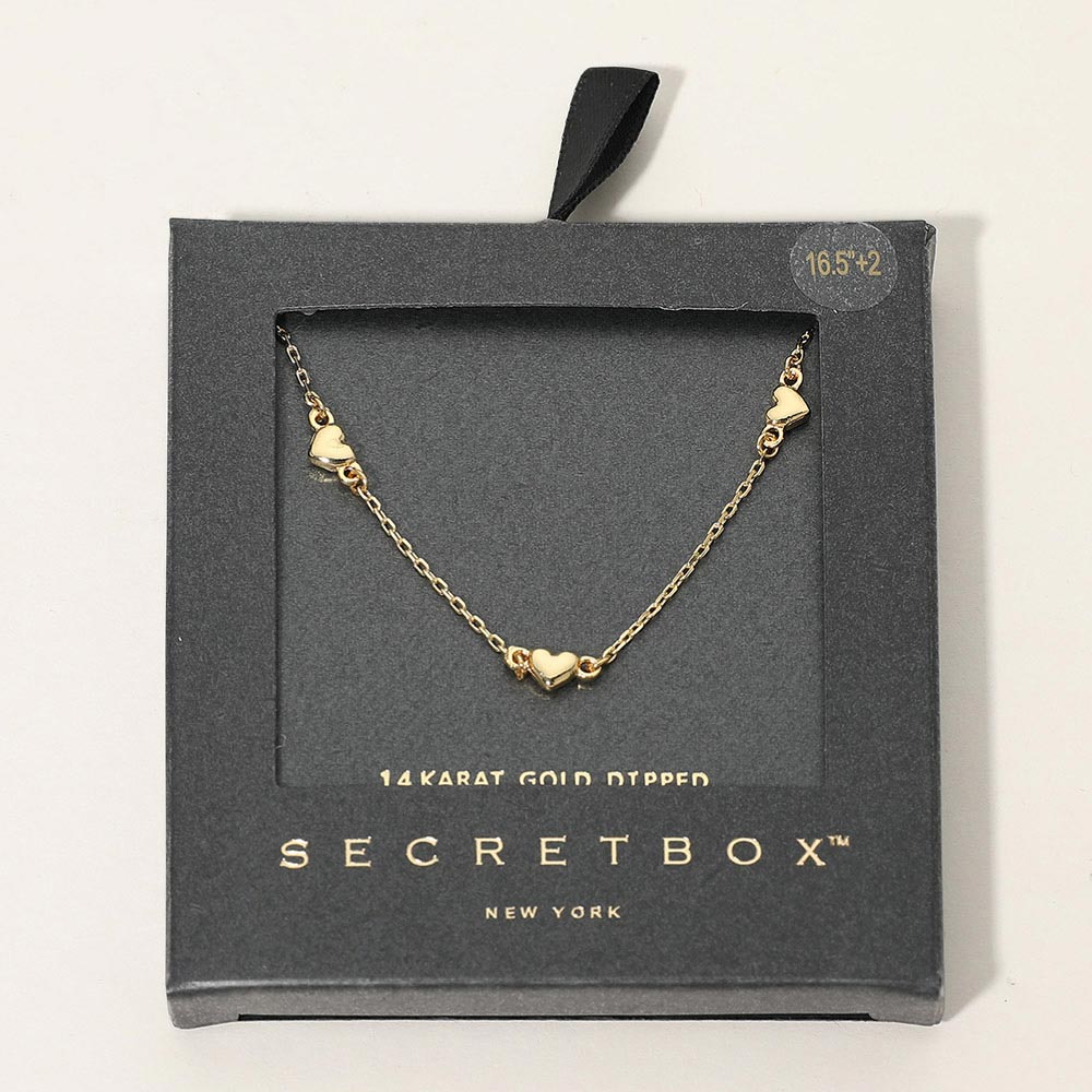 Madeline Love Gold SECRET BOX_14K Gold Dipped Heart Charm Station Necklace - Necklaces - desc
