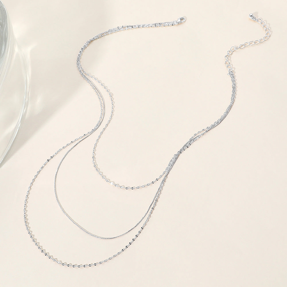 Madeline Love Rhodium Secret Box_Triple Layered Metal Necklace - Necklaces