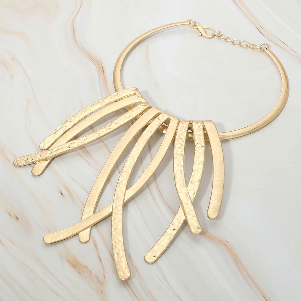 Madeline Love Gold Abstract Metal Fringe Statement Collar Necklace