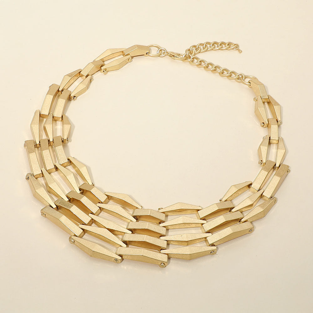 Madeline Love Gold Bold Geometric Metal Bar Link Layered Necklace - Necklaces