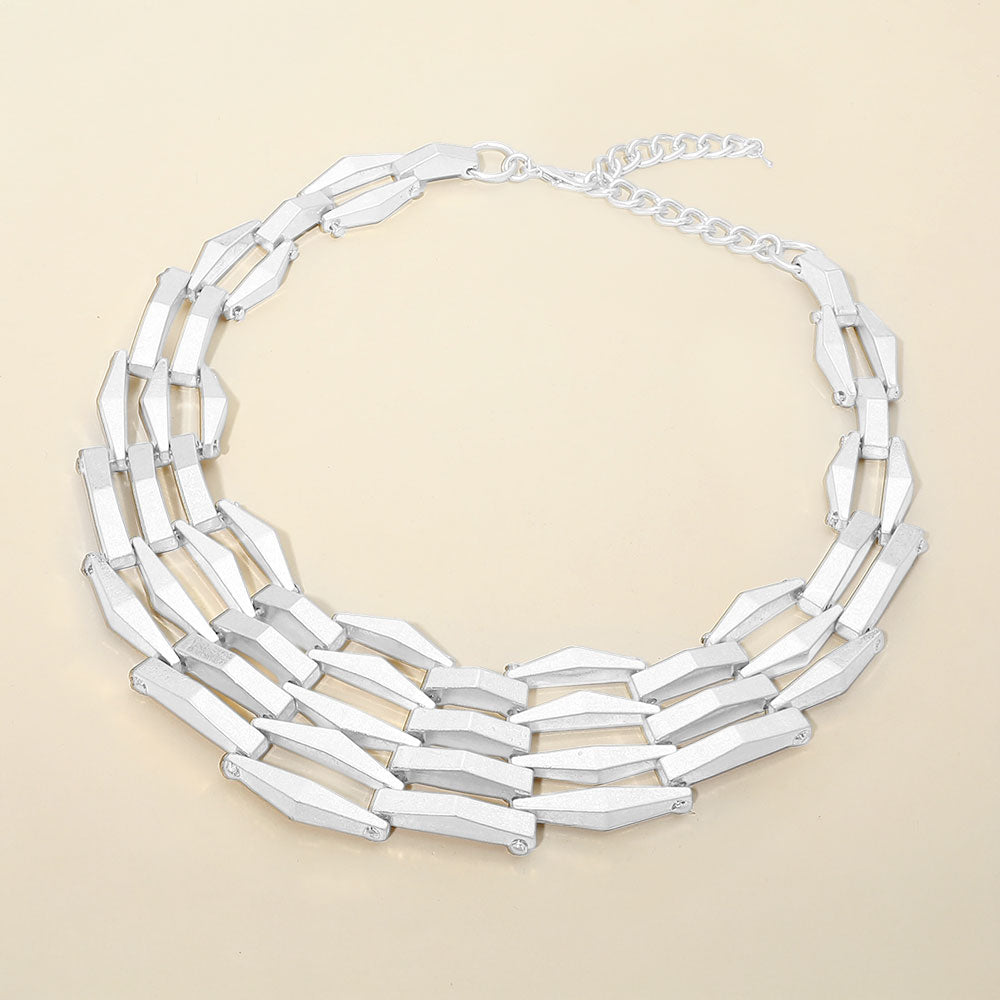 Madeline Love Silver Bold Geometric Metal Bar Link Layered Necklace - Necklaces