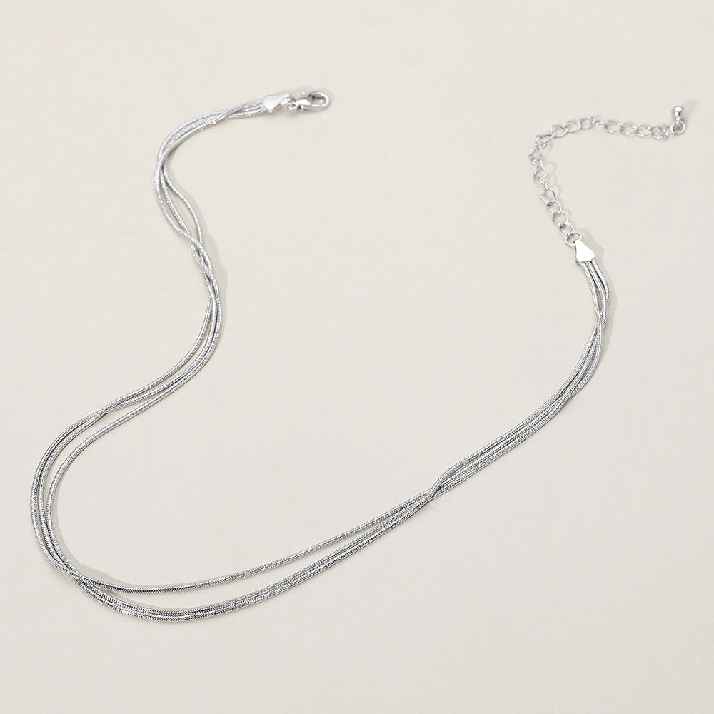 Madeline Love Rhodium Triple Layered Brass Chain Necklace
