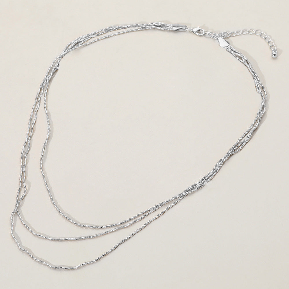 Madeline Love Rhodium Triple Layered Brass Chain Necklace