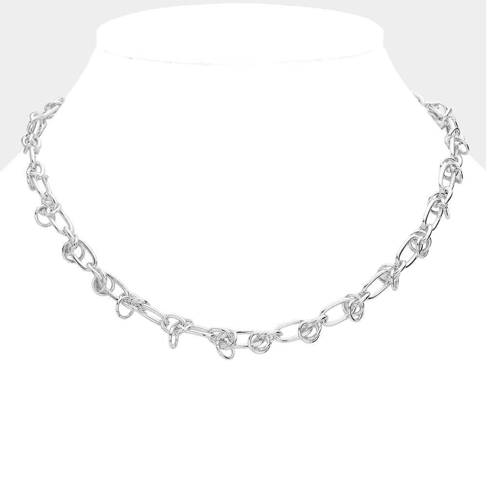 Madeline Love Rhodium SECRET BOX_Brass Abstract Chain Necklace - Necklaces