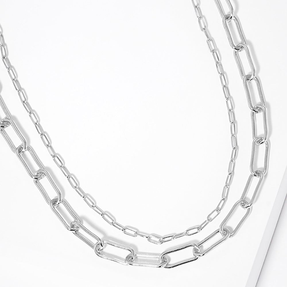 Madeline Love Rhodium White Gold Dipped Brass Metal Double Paperclip Chain Necklace