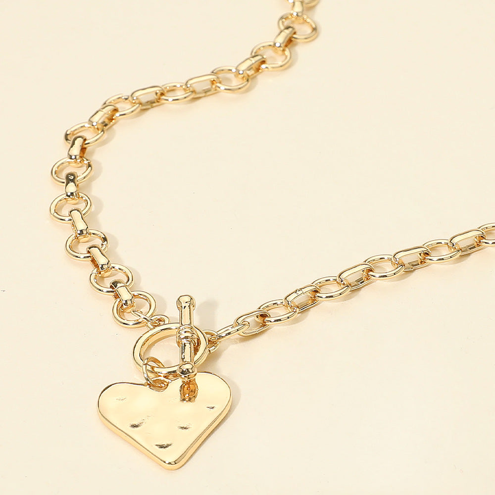 Madeline Love Gold Hammered Metal Heart Pendant Chunky Chain Toggle Necklace - Necklaces